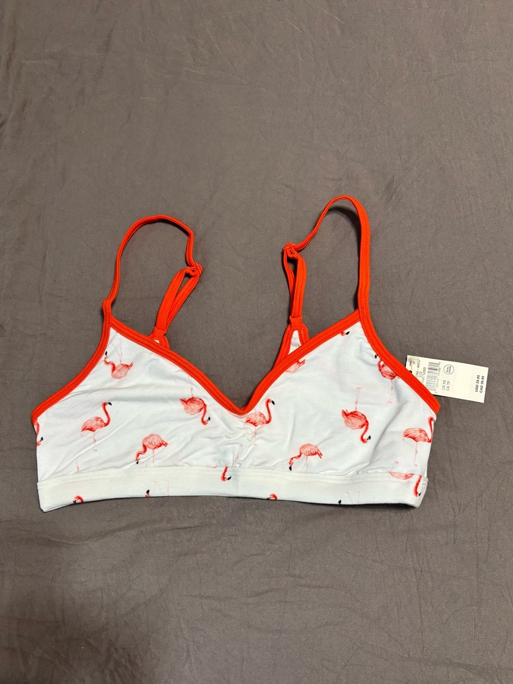 aerie White Bralette with Flamingo Print and Coral Trim
